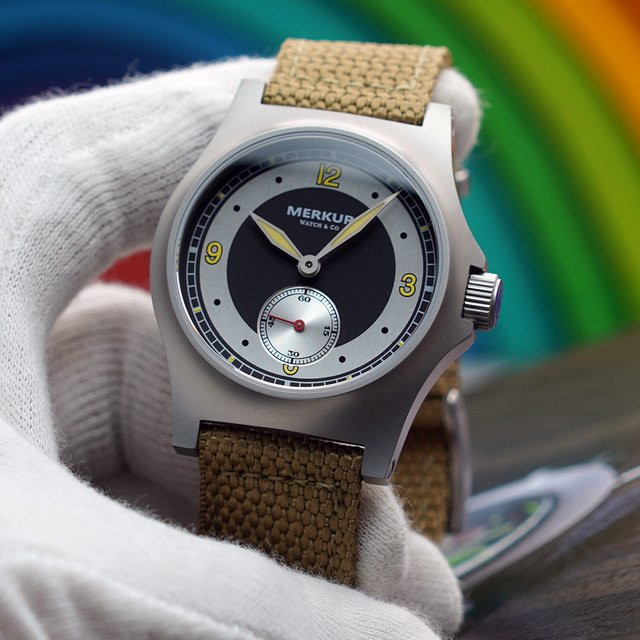 Merkur Armbanduhr, Edelstahl, Handaufzug, Saphirglas, Schwarz, Herren - Bild 1
