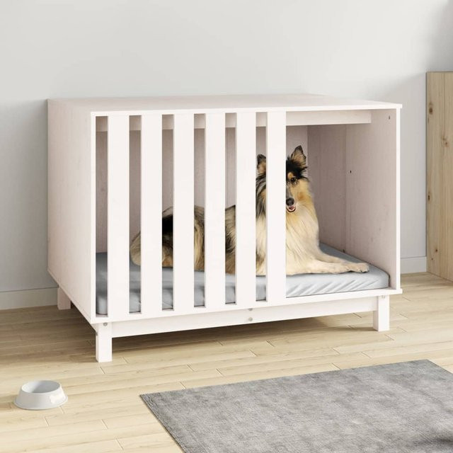 Vidaxl Hundehütte aus massivem Kiefernholz in Weiß, B/T/H: 100 x 70 x 72 cm - Bild 1