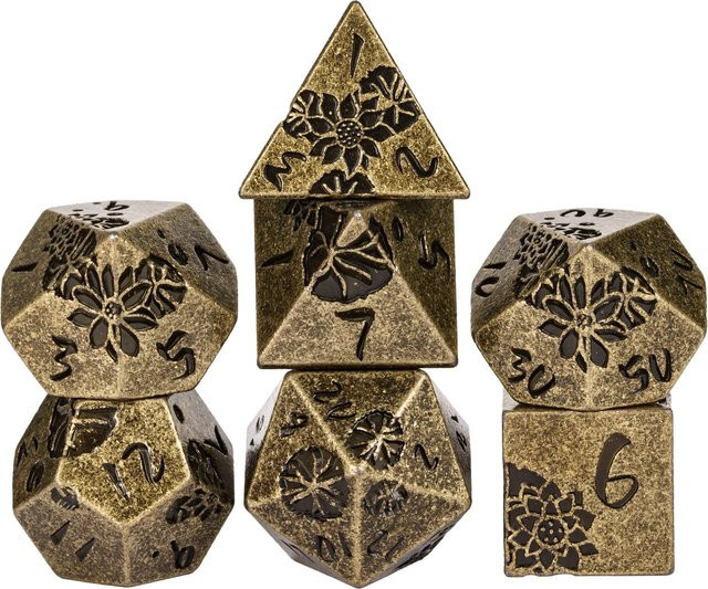 Cusdie Lotus Metall DND Würfelset, 7 Stück, bronze - Bild 1