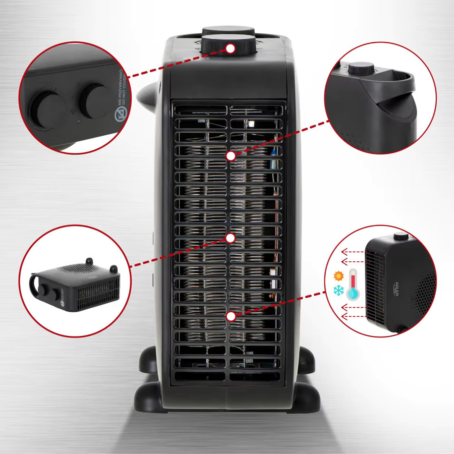 Elektrischer Fan Heater von Adler mit 2000 W, Thermostat und Lüfterfunktion in Schwarz - Bild 4
