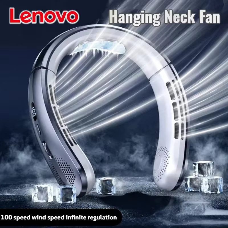 Lenovo Mini Halsventilator mit LED-Digitalanzeige in Gold, tragbar und wiederaufladbar via USB - Bild 2