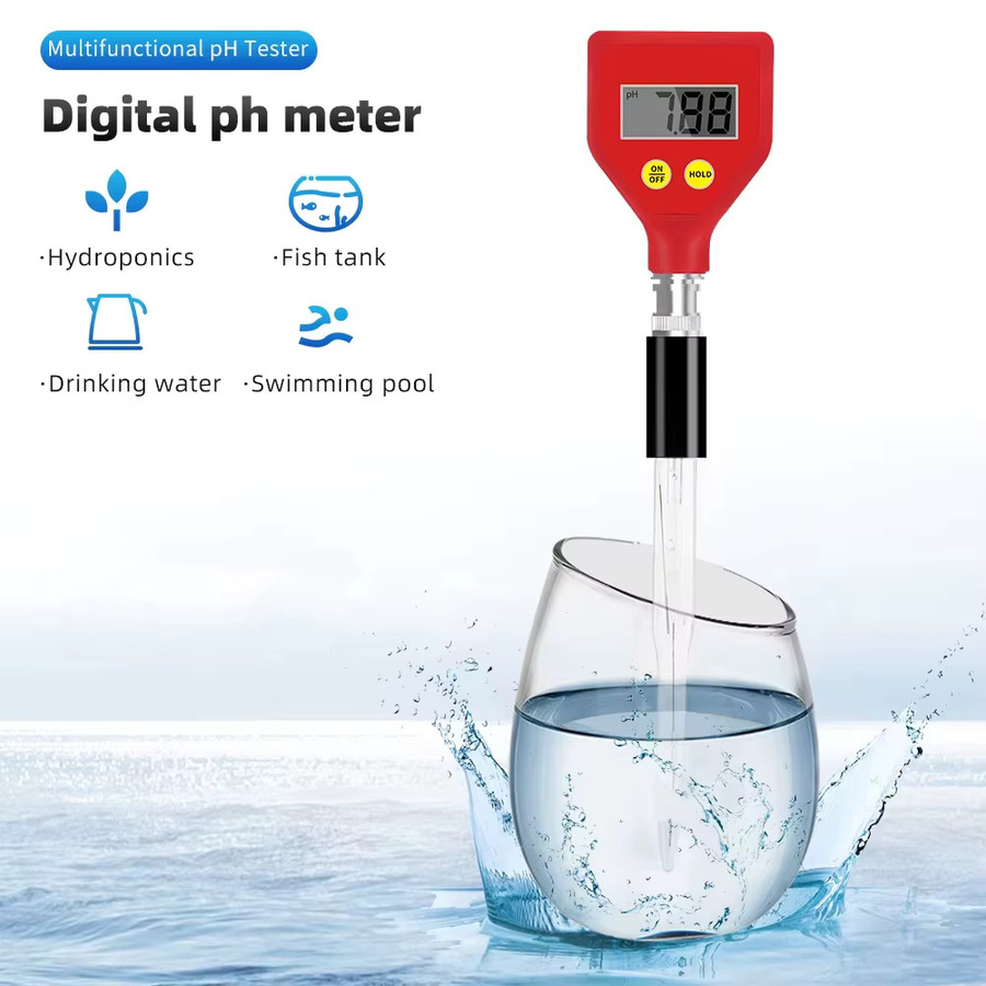 JUANJUAN Digitales pH-Messgerät in Rot mit Glaselektrode zur Analyse von Wasser, Milch, Käse und Aquarium sowie Boden-pH-Tester - Bild 2