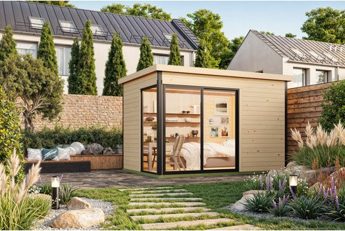 Lasita Blockbohlenhaus Austin Gartenhaus mit Flachdach, naturbelassen braun, B/H/T: 360 x 239,4 x 240 cm - Bild 1