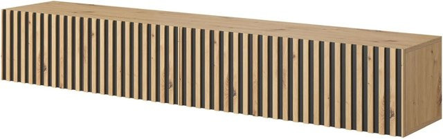TV-Hängeboard Telire von SELSEY in Artisan Eiche mit Lamellen und schwarzen Akzenten, Breite: 175 cm, Tiefe: 30 cm, Höhe: 31,6 cm - Bild 1