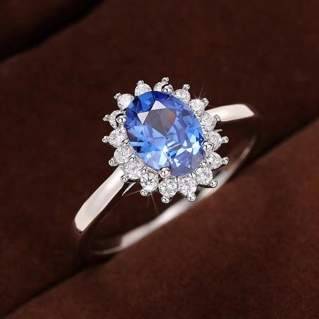 Huitan Ringe, Sonnenblumen-Design, blaue Zirkonia, Damen - Bild 1