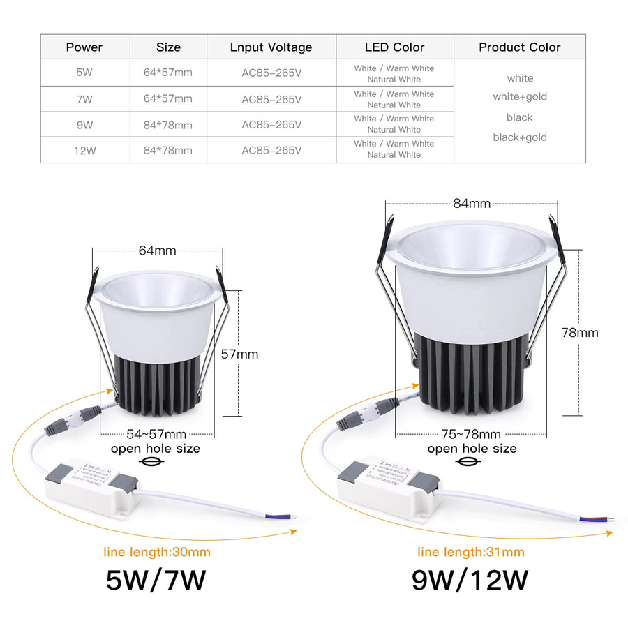 Lcamaw LED Downlight Einbaustrahler aus Aluminium in Silber für Küche und Flur - Bild 2