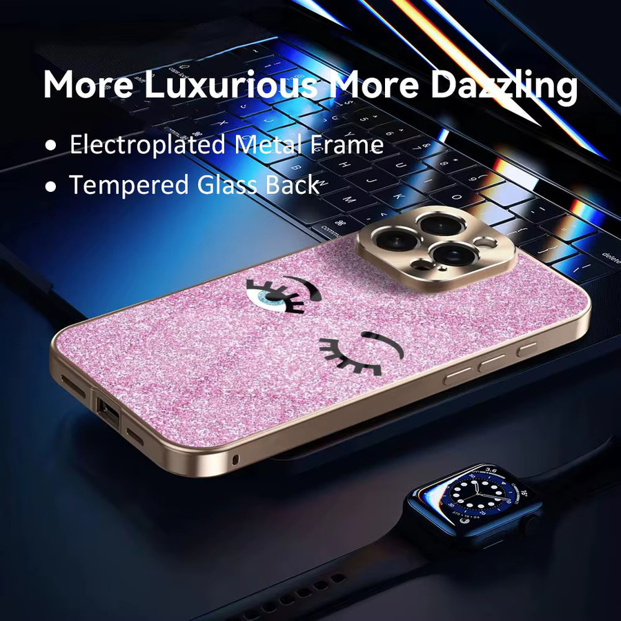 Ferragni Handyhülle für iPhone 17 16 15 14 13 12 Pro Max Plus mit galvanisiertem Metall-Bumper in Pink, stoßfeste Hülle - Bild 4