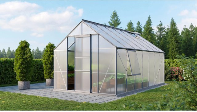 Vitavia Gewächshaus Meridian 1 Alu Vorzugsset in Schwarz mit Polycarbonat-Verglasung, Dachfenster, Seitenfenster und Regenrinnen - Bild 1