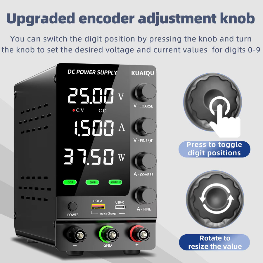KUAIQU Variables Schaltnetzteil DC Schwarz mit optionaler OCP und OVP Funktion - Bild 5