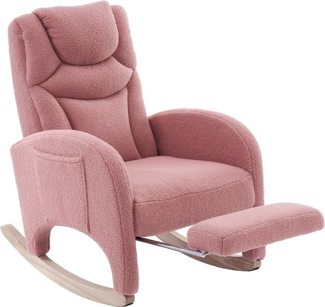 DEKO COLLECTION Schaukelstuhl Relaxsessel mit Armlehnen aus Bouclé und Teddy-Stoff in Rosa, B/T/H: 66 x 96-125,5 x 99 cm - Bild 1