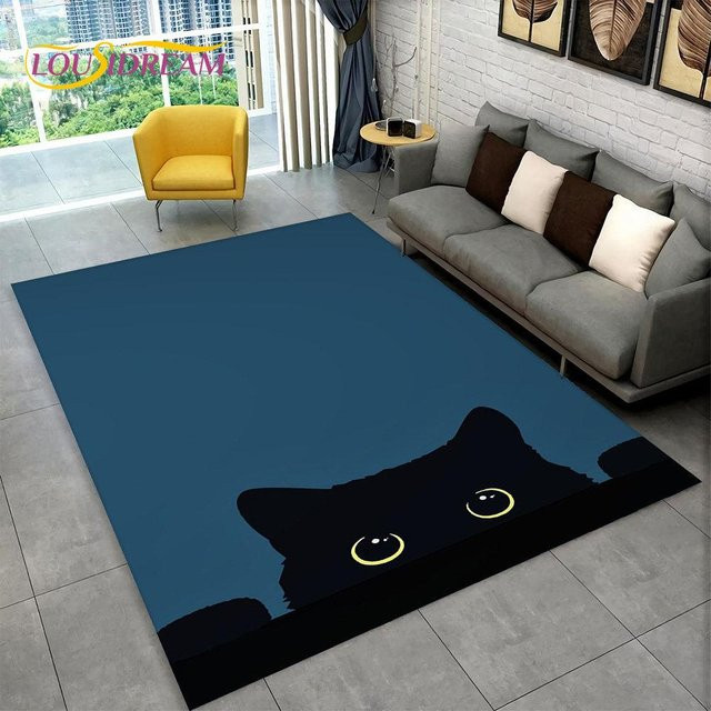 Magic Zhu 3D-Teppich mit Katzen-Cartoon-Motiv in Blau, rutschfeste und waschbare Bodenmatte aus Polyester, B: 160 cm, T: 230 cm - Bild 1