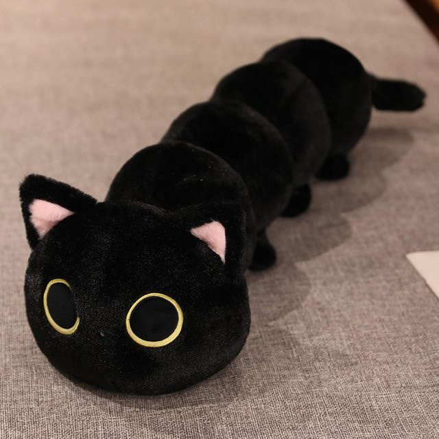 Niedliche Katze Raupe Wurfkissen Plüschtier, Kätzchen Puppe, schwarz, 80cm - Bild 1