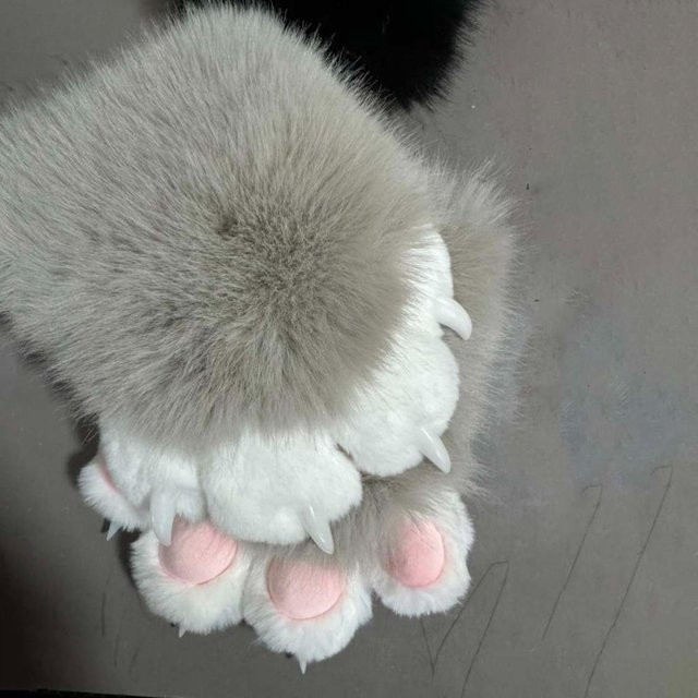 Cosmostlee Katzenpfoten Handschuhe, Plüsch, grau - Bild 1