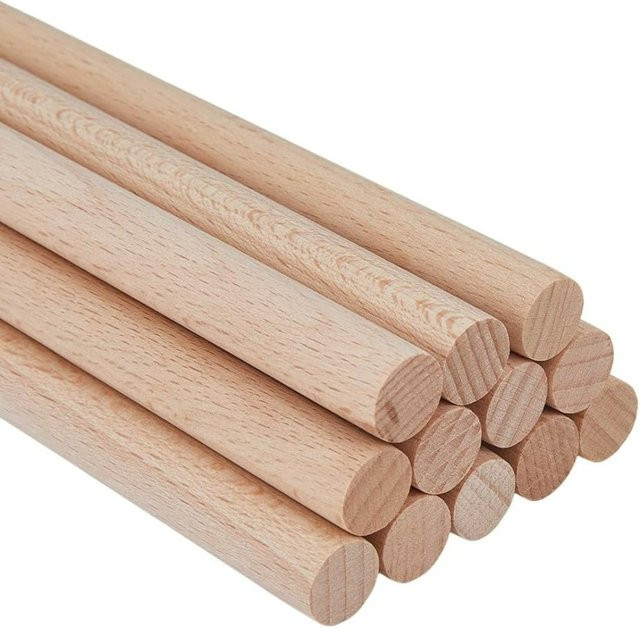 12 Stück Hartholz-Bastelstäbe in Braun für DIY-Projekte, Wandteppich und Dekoration, Durchmesser: 1,2 cm, Länge: 20 cm - Bild 1