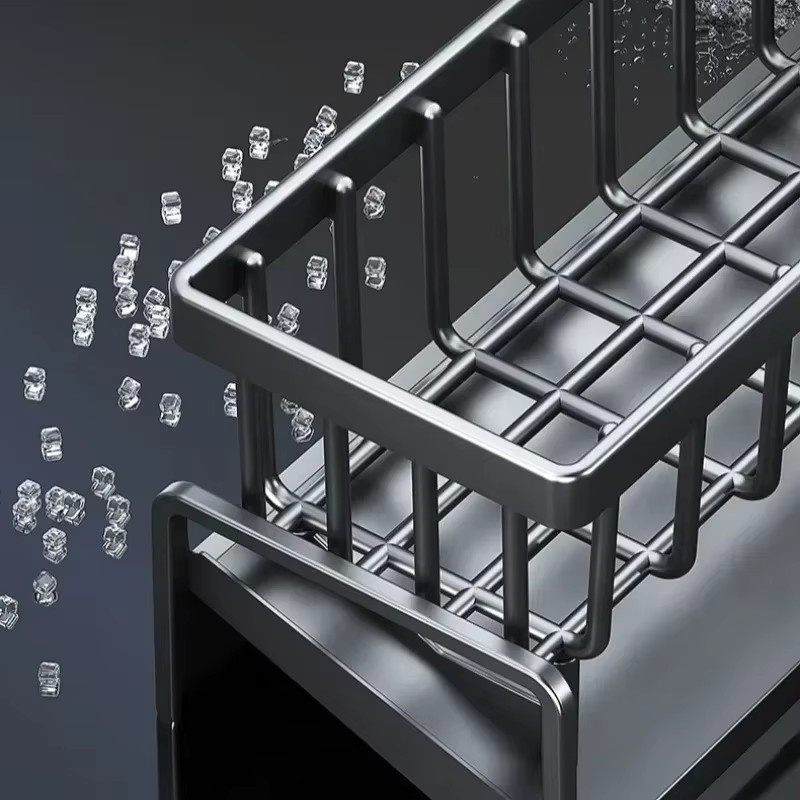 Trebalena Wandmontiertes Abflussregal aus Edelstahl für die Küchenspüle in Silber und Weiß mit selbstentleerender Funktion als Organizer für Schwamm und Handtuchhalter - Bild 3