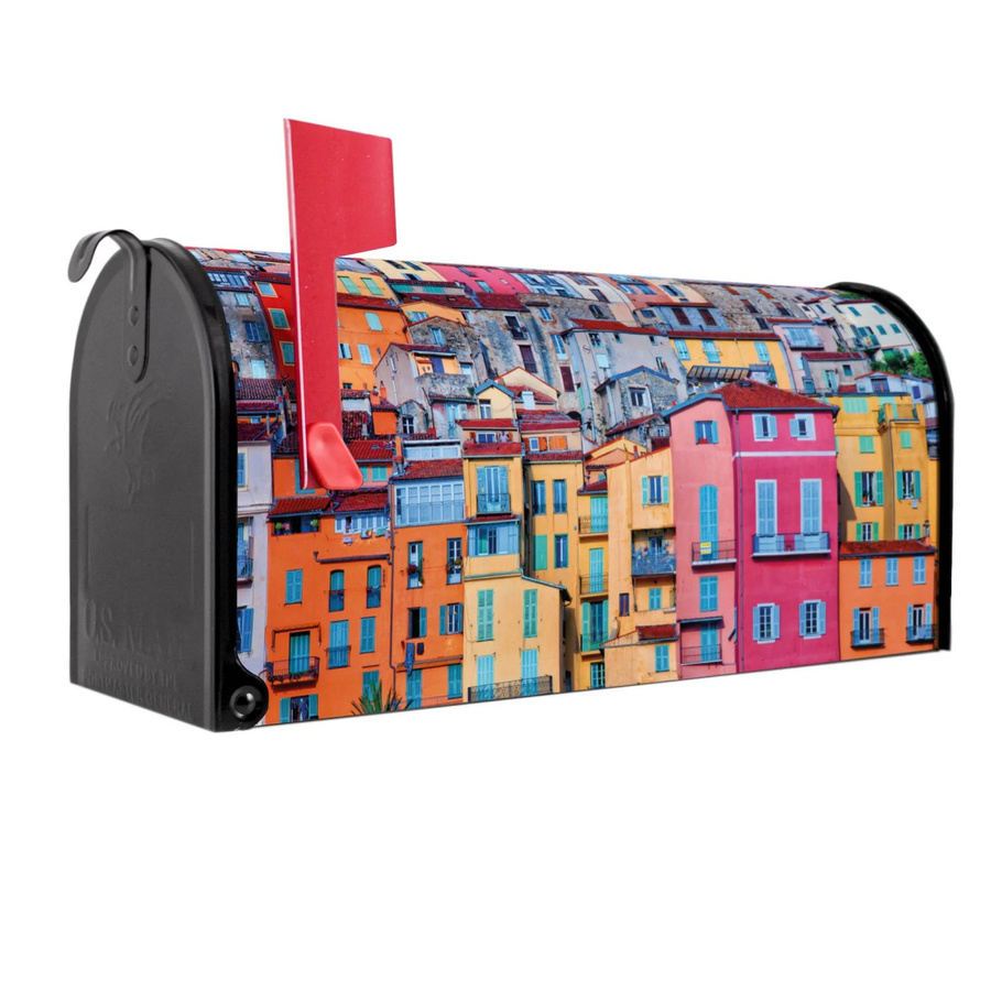 Banjado Amerikanischer Briefkasten in Schwarz mit Häuserberg-Motiv aus pulverbeschichtetem Stahl, B/T/H: 48 x 22 x 16 cm - Bild 2