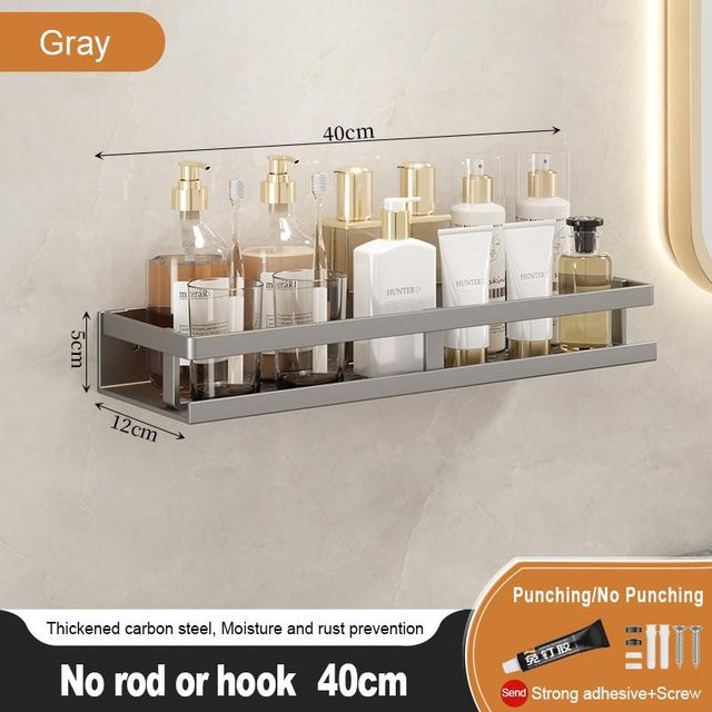 Wandmontiertes Badezimmerregal aus Schmiedeeisen von Yiran Furniture in Grau mit transparenten Elementen zur Aufbewahrung von Handtüchern und Kosmetik - Bild 1