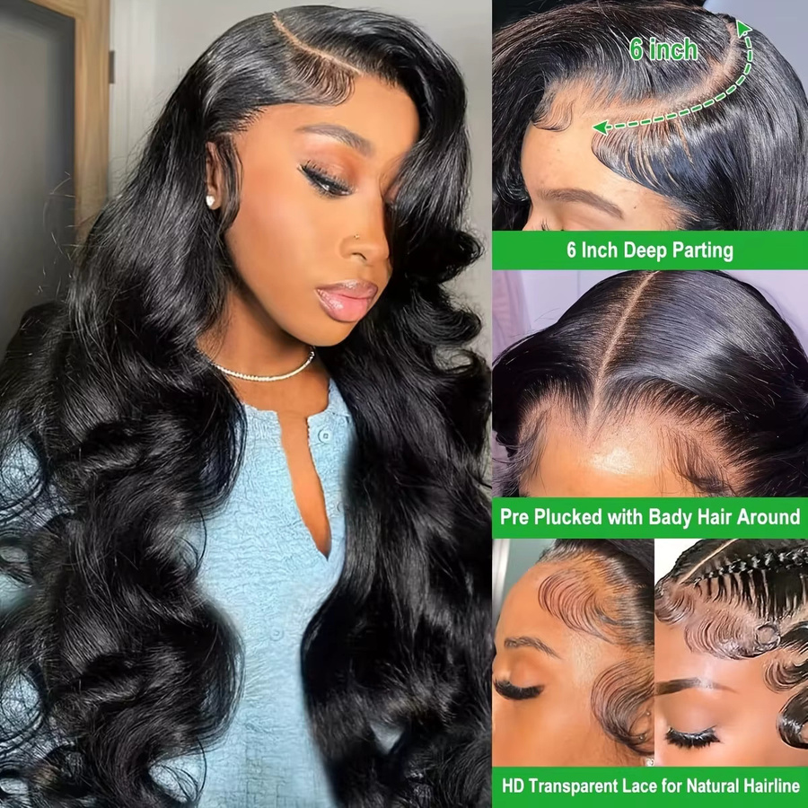FIUMER Echthaarperücke, 13x6 Body Wave, Glueless, 200% Dichte - Bild 2