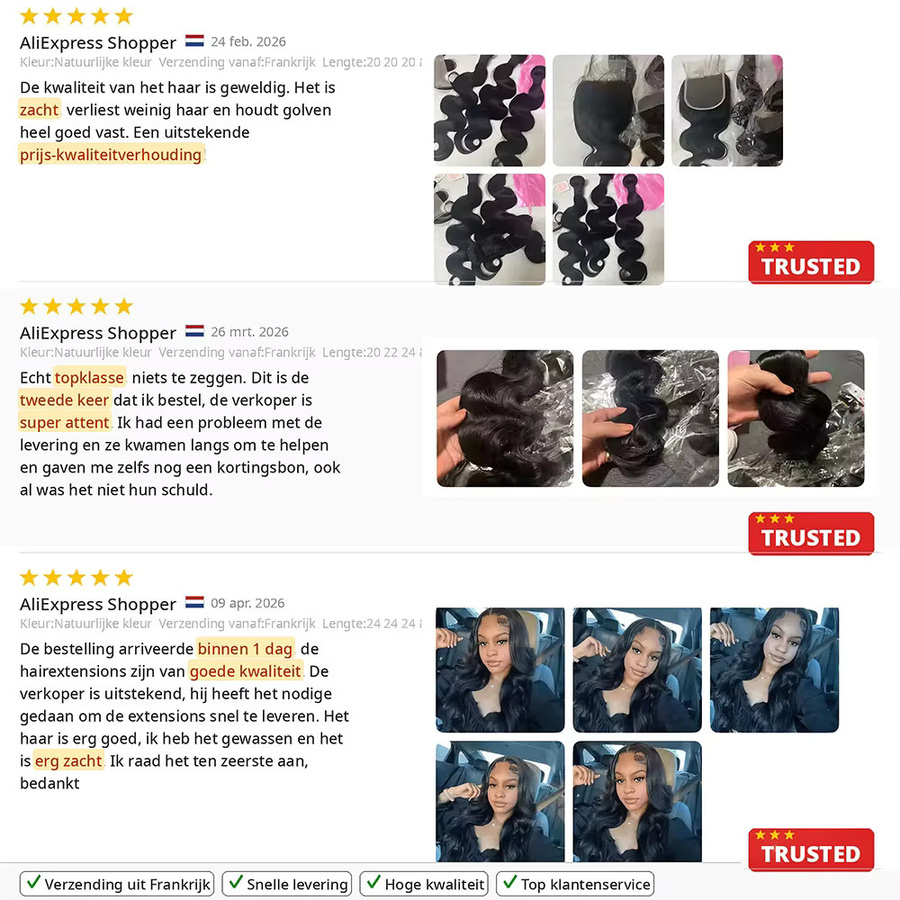BELEXTENS Body Wave Bundles mit Lace Closure Haarverlängerung, 3 Bundles - Bild 7