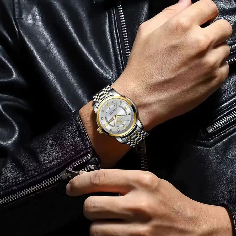 POEDAGAR Armbanduhr Quarz, Edelstahl, Silber, Herren, Datum, Wochentag - Bild 6