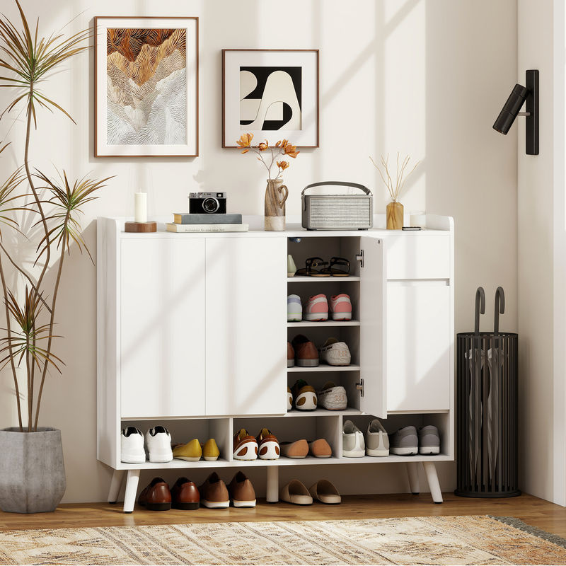 HOMCOM Schuhschrank Weiß mit 4 Türen, Schublade und 4 verstellbaren Ablagen, B/T/H: 120 x 35 x 100 cm - Bild 2