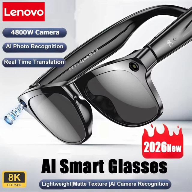 Lenovo Smart AI-Brille in Schwarz mit HD-Kamera, Bluetooth, Sprachanruf-Funktion und wasserfester Ausführung - Bild 1