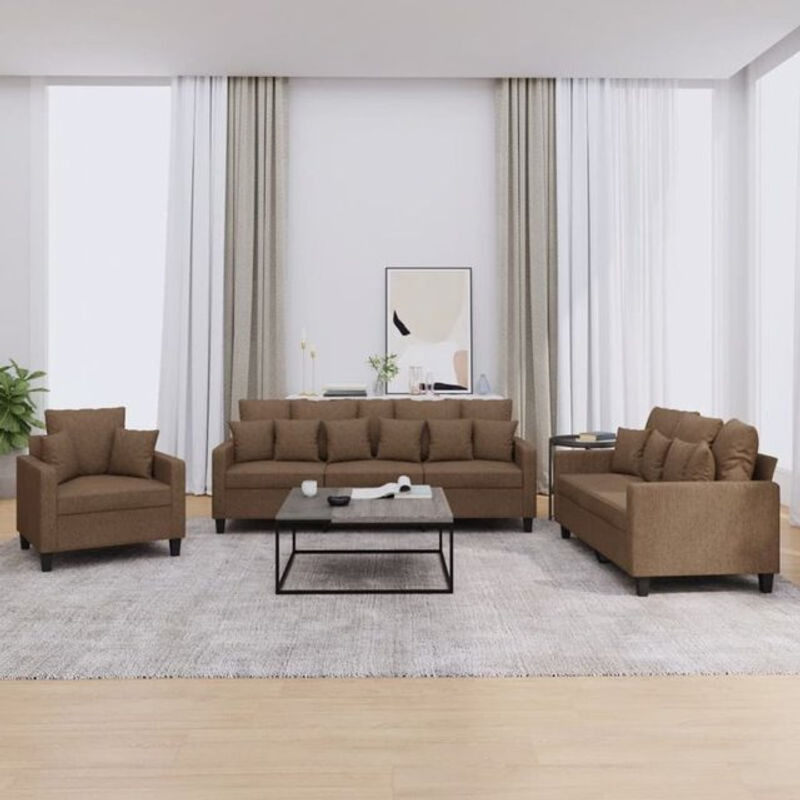 3-tlg. Sofagarnitur vidaxl in Braun aus Stoff und Polyester mit Kissen im modernen Design - Bild 1