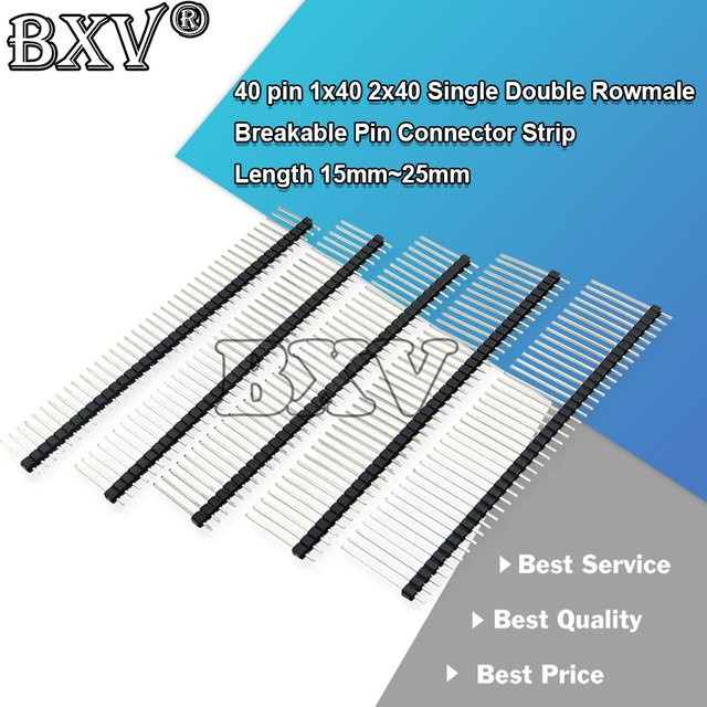BXV Pin Header Stecker Streifen 10er Set in Schwarz, 2,54 mm Abstand, einreihig oder zweireihig mit 40 Pins, Länge 15 mm bis 25 mm für Arduino - Bild 1
