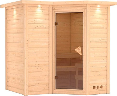 Karibu Sauna Riga 1 für 3 Personen aus Fichtenholz in Beige ohne Ofen B: 198 cm, T: 212 cm, H: 221 cm - Bild 1