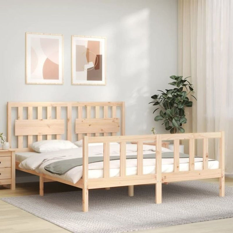Massivholzbett aus Kiefer mit Kopfteil von Vidaxl in Braun, B: 150 x T: 200 x H: 155,5 cm - Bild 1