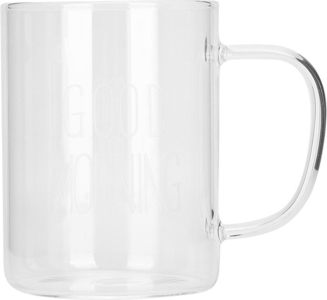 Transparente Milchkaffeetasse aus Glas mit Henkel und weißem Schriftzug, 350 ml, TOMTOP JMS - Bild 1
