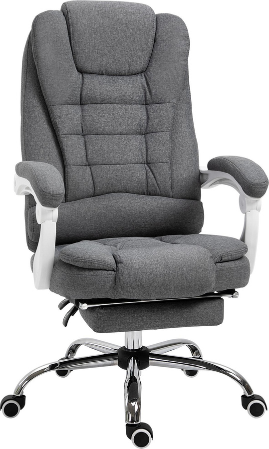 Vinsetto Bürostuhl in Leinenoptik mit klappbarer Fußstütze, ergonomischer Drehstuhl höhenverstellbar und neigbar, Grau, H x B x T: 110-118 x 65 x 70 cm - Bild 1