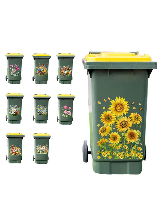 JETTING Sonnenblumen Mülleimer Aufkleber, selbstklebende und wasserfeste florale PVC-Aufkleber zur Heimdekoration - Bild 3
