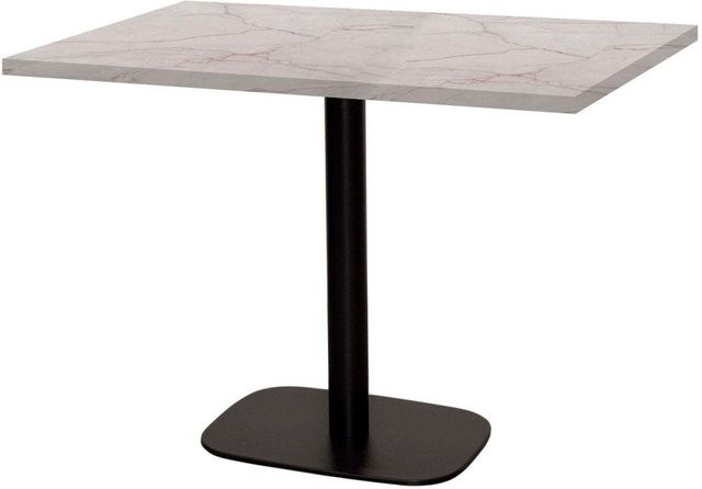 RestooTab Tisch Round rechteckig in Stein- und Holzoptik mit Platte in Wollweiß/Beige/Marmoriert und schwarzem Gestell, B: 70 cm, T: 120 cm, H: 75 cm - Bild 1
