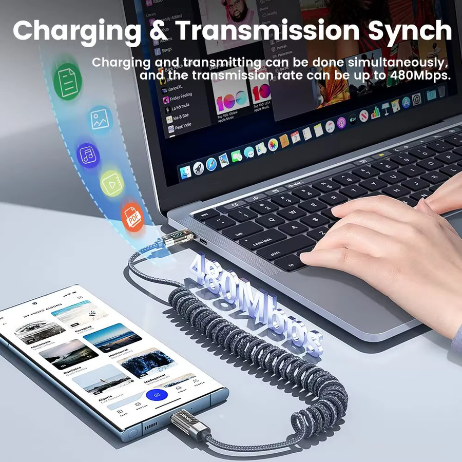 Toocki USB-C auf USB-C Kabel mit Display, 100 W Schnellladegerät, transparent Blau - Bild 3