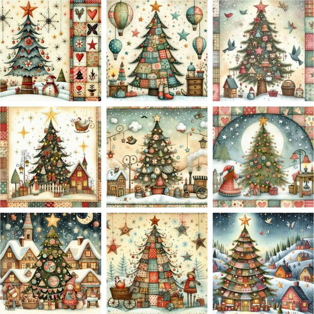 YUTTEE DIY Diamantmalerei Set mit abstrakter Weihnachtsbaum und Vogel Motiv in Multicolour, 20 x 20 cm - Bild 1