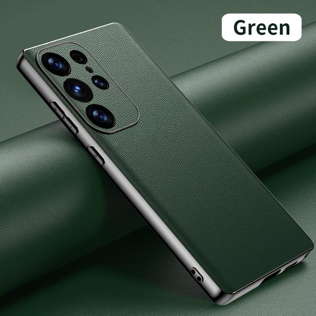 Leder-Handyhülle für Samsung Galaxy S25 S24 Ultra S25+ S24+ S22 S23 Plus mit galvanisierten Kanten und Kamera-Schutzabdeckung in Grün - Bild 1