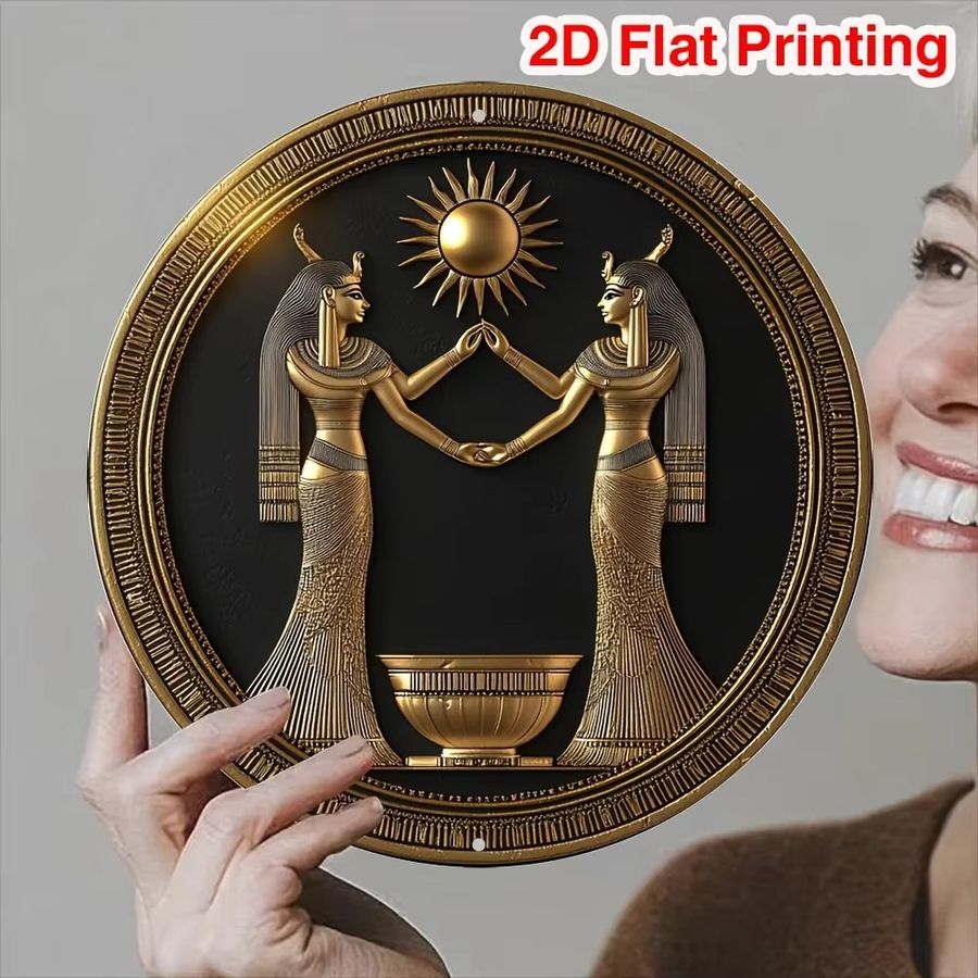 Vintage Wanddekoration aus Metall mit ägyptischem Pharao von CIFBUY, runder Kranz für die Wandgestaltung - Bild 4