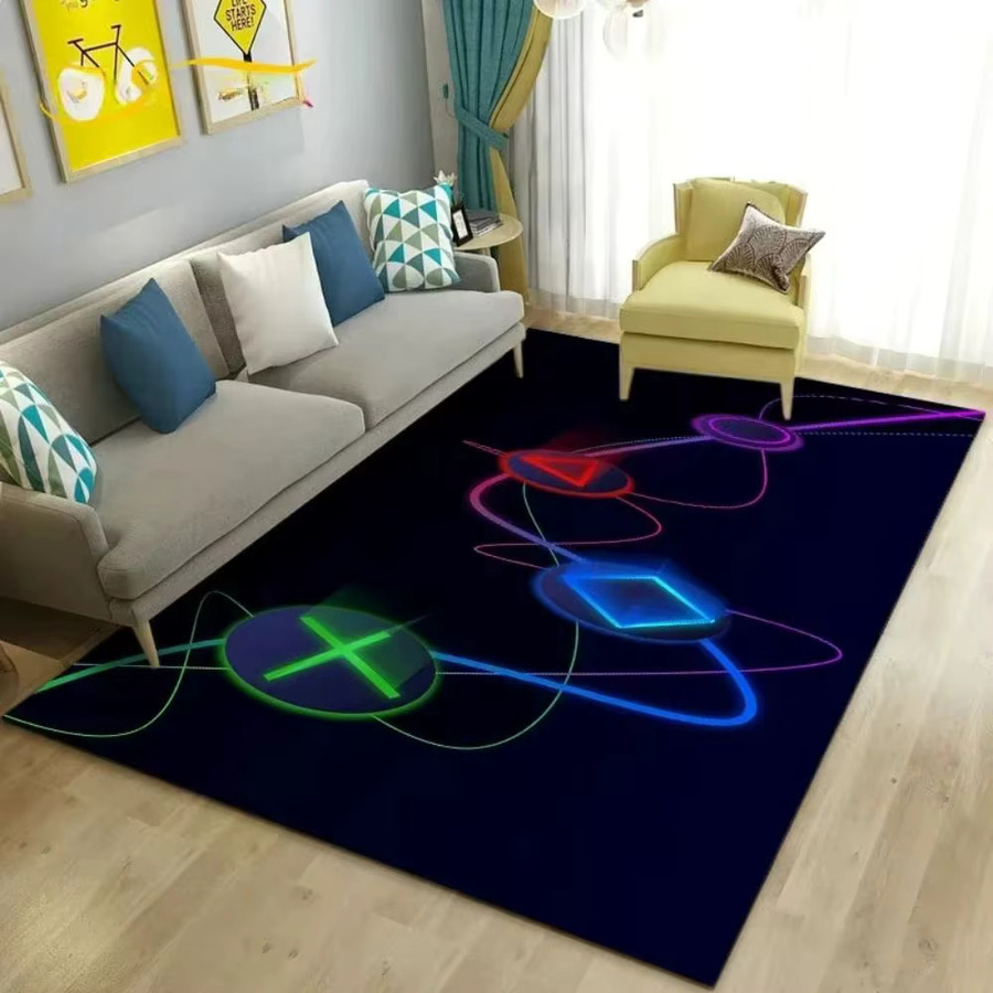 VIKAMA Cartoon-Game-Controller Teppich in Blau, rutschfeste Bodenmatte für Kinderzimmer, Wohnzimmer und Schlafzimmer, B/T: 160 x 80 cm - Bild 1