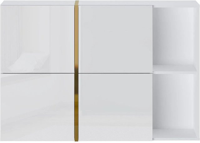 Schuhschrank Marzialo von Vente-unique in Weiß und Gold, Breite: 125,1 cm, Höhe: 85,0 cm, Tiefe: 26,8 cm - Bild 1