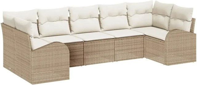 vidaXL Garten-Sofa-Set aus Poly Rattan in Beige und Weiß mit Kissen und L-Form - Bild 1