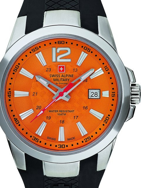 Swiss Alpine Military Herrenuhr, Quarz, Edelstahl, 43 mm, Orange, 10 ATM - Bild 1