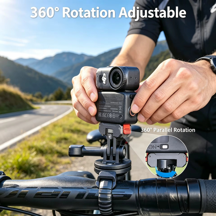 DJI Magnetkamerabasis aus Aluminium mit 360 Grad Schwenkfunktion und Nylon-Riemenhalterung für DJI Action 3, Action 4 und Action 5 Pro in Schwarz - Bild 2