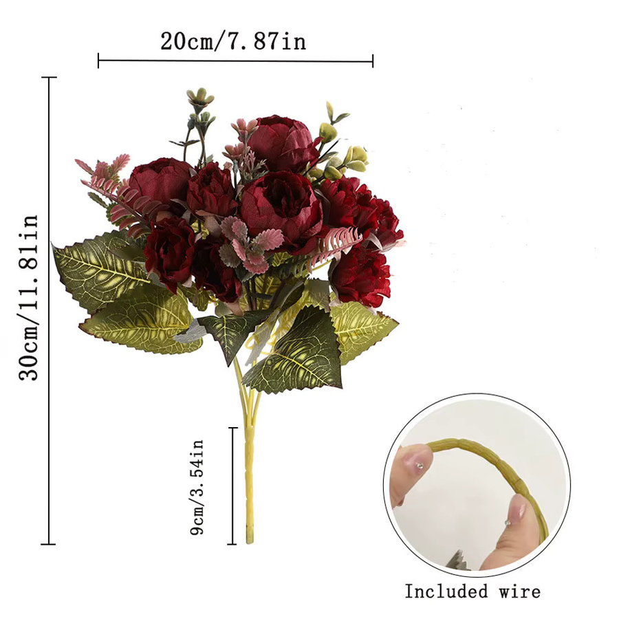 NANDI Künstliche Rosen in Rot mit 9 Köpfen zur Tischdekoration für Hochzeit und Wohnzimmer - Bild 3