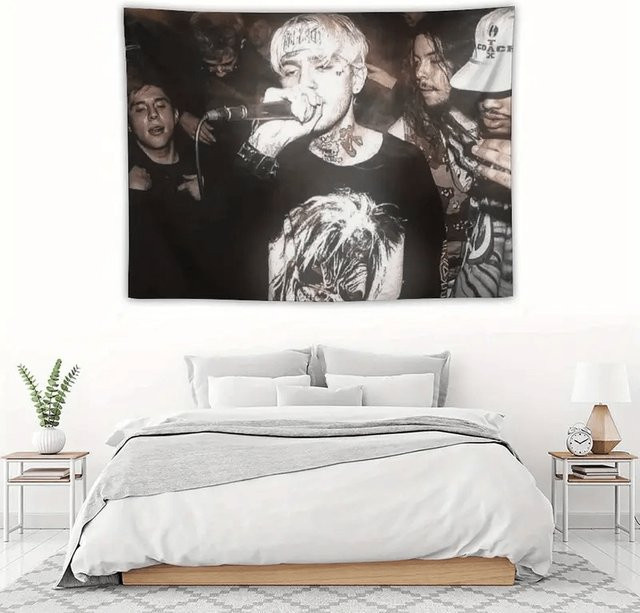 VIKAMA Lil Peep Wandteppich Schwarz-Weiß, Hip-Hop Wanddeko für Schlafzimmer und Wohnheim, B: 60 cm, H: 40 cm - Bild 1