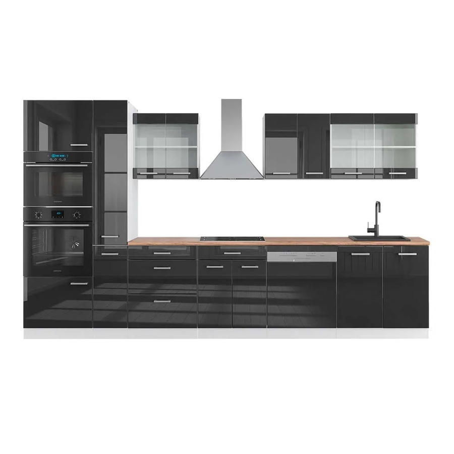 Vicco R-Line Küchenzeile Anthrazit Hochglanz und Weiß mit Hochschrank Eiche, Breite: 350 cm - Bild 2