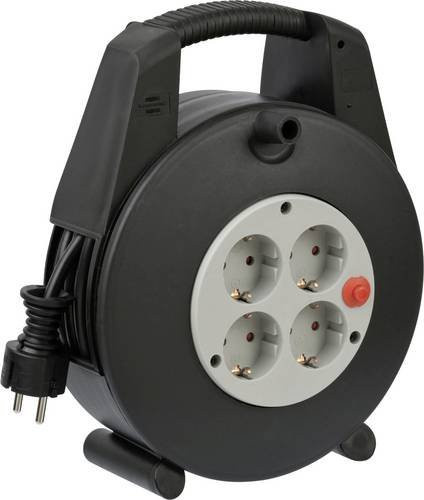 Brennenstuhl Vario-Line Mini-Kabeltrommel mit 4-fach Steckdose, 15 m Kabellänge, Schwarz/Grau - Bild 1