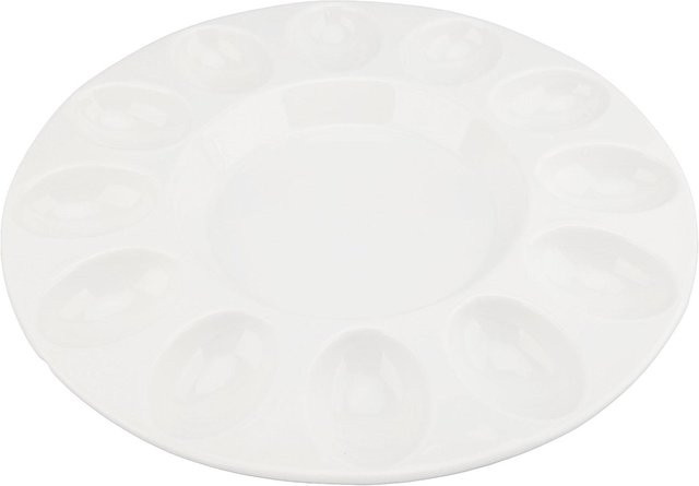 CosyHome Teufelseierplatte aus Keramik in Weiß, hitzebeständiger Eierhalter für 12 Eier, spülmaschinenfest und ofenfest - Bild 1