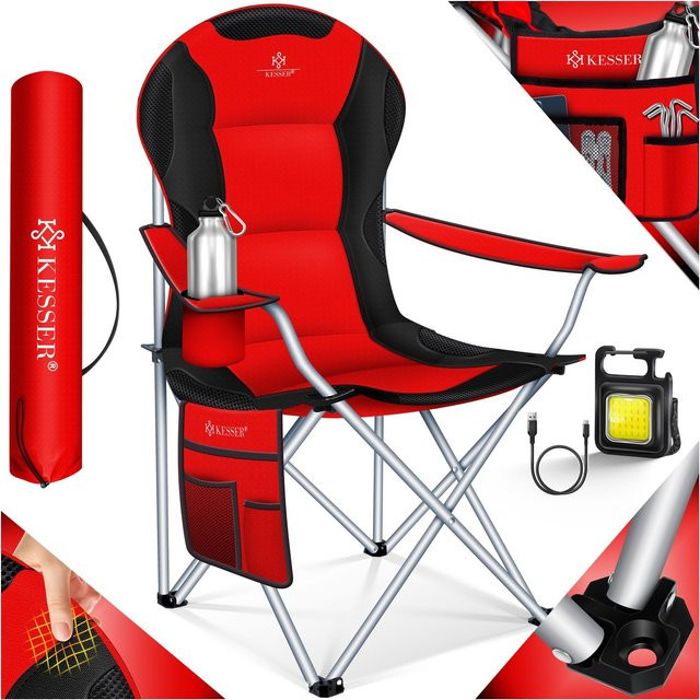 KESSER Campingstuhl faltbar mit hoher Rückenlehne, gepolstert mit Armlehnen, Getränkehalter und Tasche, belastbar bis 150 kg - Bild 1