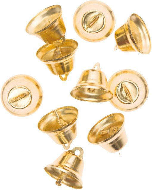 Rico Design Metallglöckchen goldfarben für Weihnachten, 10 Stück, Durchmesser: 2,8 cm, Höhe: 3 cm - Bild 1